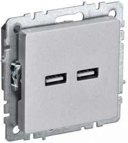 IEK Brite Base алюминий розетка USB A+A 3,1А BR-U21-D31-K47 - фото 73358