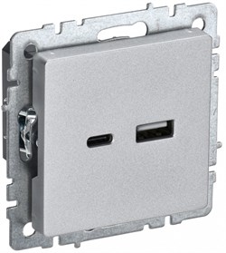 IEK Brite Base алюминий розетка USB A+C 18Вт BR-U22-018-K47 - фото 73361