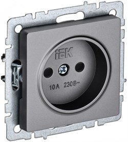 IEK Brite Base сталь розетка без заземления, со шторками, 10А BR-R13-10-K46 - фото 73531