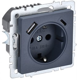 IEK Brite Base маренго розетка с заземлением и шторками, 16А с USB A+C 18Вт BR-R14-16-U22-018-K35 - фото 73748