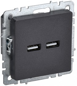 IEK Brite Base чёрный розетка USB A+A 3,1А BR-U21-D31-K02 - фото 73767