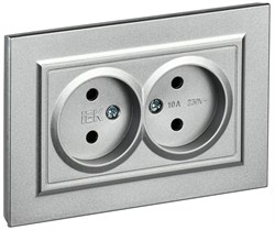 IEK Brite алюминий розетка 2-я без заземления, шторок, 10А в сборе BR-R20-10-K47-F - фото 73802