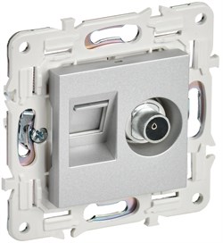 IEK SKANDY Серебряный Розетка двойная TV+RJ45 кат.5E SK-A14S SK-AK20-1-K23 - фото 73986