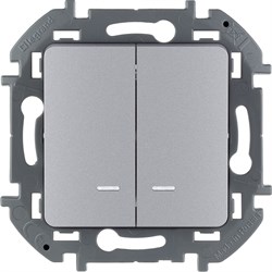 Legrand Inspiria алюминий выключатель двухклавишный с подсветкой/индикацией 10 AX - 250 В 673632 - фото 74659
