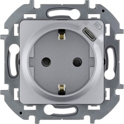 Legrand Inspiria алюминий розетка 2К+З немецкий стандарт 16А 250В со встроенным зарядным устройством USB C 1.5А 5В 673772 - фото 74707