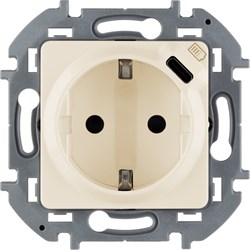Legrand Inspiria слоновая кость розетка 2К+З немецкий стандарт 16А 250В со встроенным зарядным устройством USB C 1.5А 5В 673771 - фото 74819