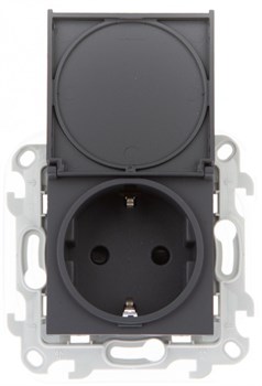 Simon 24 Графит Розетка 2К+3 Sсhuko IP44 c крышкой и защитными шторками 2450448-038 - фото 76020
