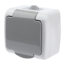 Intro Розетка Atlantic 5-202-03 с заземлением со шторками 2P+E Schuko, 16А-250В, IP54, открытой установки, серый Б0050946 - фото 76229