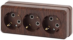 Intro Розетка Quadro 2-206-10 с заземлением трехместная 3х2P+E, 16А-250В, IP20, ОУ, венге Б0053824 - фото 76347