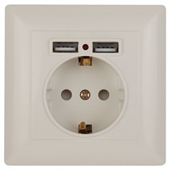 Intro 4-410-02 Розетка P+E Schuko со шторками, 16А-250В + 2хUSB, СУ, Solo, слоновая кость (10/100/20 Б0053714 - фото 76412