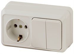 Intro Блок розетка с выключателем Quadro 2-702-02 двойным горизонтальный 10(16)А-250В, IP20, ОУ, слоновая кость Б0053875 - фото 76505