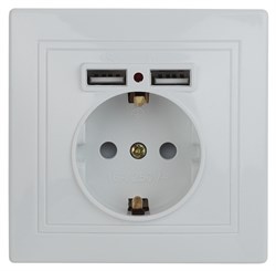Intro Розетка Plano 1-410-01 с заземлением 2P+E Schuko со шторками, 16А-250В + 2хUSB 5В-2,1А, IP20, СУ, белый Б0053942 - фото 76544