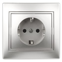 Intro Розетка Plano 1-206-03 с заземлением 2P+E Schuko со шторками, 16А-250В, IP20, СУ, алюминий Б0053926 - фото 76567