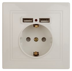 Intro Розетка Plano 1-410-02 с заземлением 2P+E Schuko со шторками, 16А-250В + 2хUSB 5В-2,1А, IP20, СУ, слоновая кость Б0053943 - фото 76577