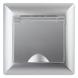 Intro 4-203-03 Розетка 2P+E Schuko с крышкой, 16А-250В, СУ, Solo, алюминий (10/100/2400) Б0043321 - фото 76701