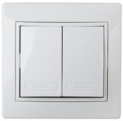 Intro Выключатель Plano 1Э-104-01 двойной, 10А-250В, IP20, СУ, без лапок, белый Б0053951 - фото 76725