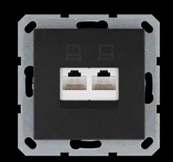 Jasmart Интернет-розетка RJ45 двойная с накладкой, цвет Антрацит G6106B - фото 76769