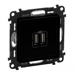 Legrand Valena Life Black зарядное устройство с двумя USB-разьемами 240В/5В 1500мА. С лицевой панелью, антрацит. 756312 - фото 77084