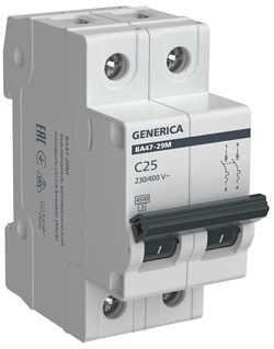 IEK GENERICA Авт. выкл. ВА47-29М 2P 25А 4,5кА C MVA21-2-025-C-G - фото 80114
