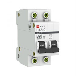 EKF Basic ВА 47-29 Автоматический выключатель  (B) 2P  20А 4,5кА mcb4729-2-20-B - фото 81002