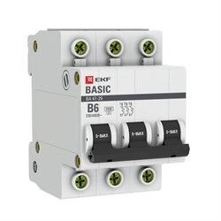 EKF Basic ВА 47-29 Автоматический выключатель  (B) 3P  6А 4,5кА mcb4729-3-06-B - фото 81004