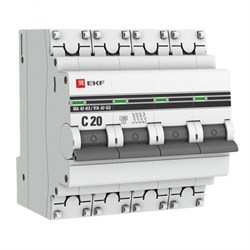 EKF PROxima ВА 47-63 Автоматический выключатель  (С) 4P 20А 4,5kA mcb4763-4-20C-pro - фото 81028