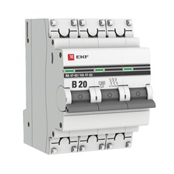 EKF PROxima ВА 47-63 Автоматический выключатель  (B) 3P 20А 4,5kA mcb4763-3-20B-pro - фото 81105