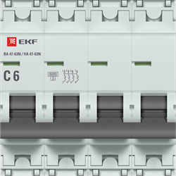 EKF Автоматический выключатель 4P 6А (C) 6кА ВА 47-63N PROxima M636406C - фото 81754