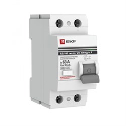 EKF PROxima ВД-100  УЗО 2P 63А/30мА (A) электромеханическое elcb-2-63-30-em-a-pro - фото 83792