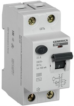 IEK GENERICA УЗО ВД1-63 2Р 25А 100мА MDV15-2-025-100 - фото 84004