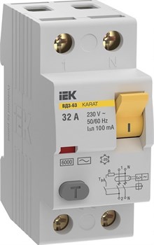 IEK KARAT УЗО KARAT ВД3-63 2P 32А 100мА 6кА тип AC MDV20-2-032-100 - фото 84142