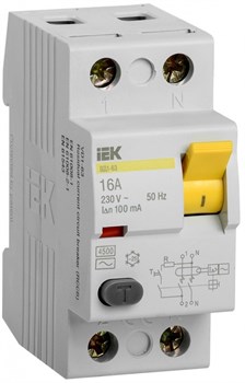 IEK KARAT Выключатель дифференциальный ВД1-63 (УЗО) 2Р 16А 100мА MDV10-2-016-100 - фото 84158