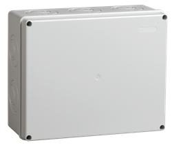 IEK Коробка КМ41271 распаячная для о/п 240х195х90 мм IP44 (RAL7035, кабельные вводы 5 шт) UKO10-240-195-090-K41-44 - фото 86398