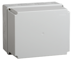 IEK Коробка КМ41344 распаячная для о/п 240х195х165 мм IP55 (RAL7035, монт. плата, кабельные вводы 5 шт) UKO10-240-195-165-K52-55 - фото 86721