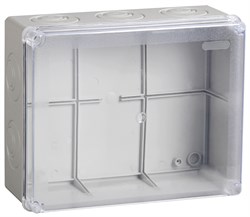 IEK Коробка КМ41277 распаячная для о/п 240х195х165 мм IP44 (RAL7035, прозр. кр., кабельные вводы 5 шт) UKO10-240-195-165-K51-44 - фото 86726