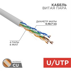 Кабель витая пара UTP 4PR 24AWG CAT5e,305м STRANDED Rexant 01-0044 - фото 89215