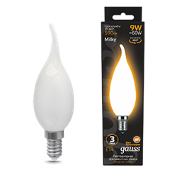 Gauss Лампа Filament Свеча на ветру 9W 590lm 3000К Е14 milky LED 104201109 - фото 89663