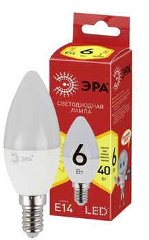 ЭРА Лампочка светодиодная RED LINE LED B35-6W-827-E14 R Е14 / E14 6 Вт свеча теплый белый свет Б0052383 - фото 89685