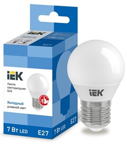 IEK Лампа светодиодная ECO G45 шар 7Вт 230В 6500К E27 LLE-G45-7-230-65-E27 - фото 89820