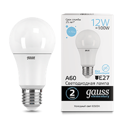 Gauss Лампа Elementary A60 12W 1170lm 6500K E27 LED 23232 - фото 89967