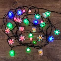 NEON-NIGHT Гирлянда светодиодная универсальная с насадками (шарики, снежинки, елочки) 30 LED МУЛЬТИКОЛОР, 4,4 метра с контроллером 303-064 - фото 91258