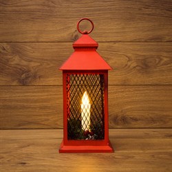 NEON-NIGHT Декоративный фонарь со свечкой, красный корпус, размер 13.5х13.5х30,5 см, цвет ТЕПЛЫЙ БЕЛЫЙ 513-041 - фото 91324