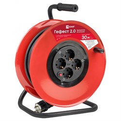 EKF PROxima Удлинитель на катушке "Гефест 2.0" 4 гнезда 30м с заземлением и предохранителем КГ 3*1,5 16А/3,5кВт UKG02-16-R315-4-30 - фото 93046