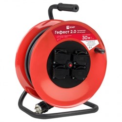 EKF PROxima Удлинитель на катушке "Гефест 2.0" 4 гнезда 30м с заземлением и предохранителем КГ 3*2,5 16А/3,5кВт IP44 UKG02-16-R325-4-30-IP44 - фото 93062