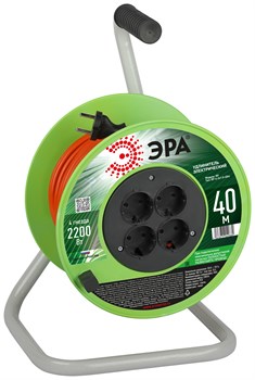 ЭРА Удлинитель силовой RP-4-2x1.0-40m на пластиковой катушке без заземления 4 розетки 40м ПВС 2х1мм2 Б0059783 - фото 93123