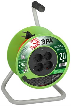 ЭРА Удлинитель силовой RP-4-2x1.0-20m на пластиковой катушке без заземления 4 розетки 20м ПВС 2х1мм2 Б0059781 - фото 93131