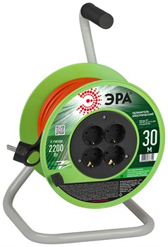 ЭРА Удлинитель силовой RP-4e-3х1.0-30m на пластиковой катушке c заземлением 4 розетки 30м ПВС 3х1мм2 Б0056099 - фото 93134