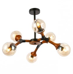 Evoluce SLE109402-06 светильник потолочный чёрный, тёмное дерево/Прозрачный, Янтарный E27 6*60W SLE109402-06 - фото 94238