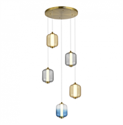ST LUCE SL1193.303.05 Светильник подвесной Латунь/Янтарный,Дымчатый,Голубой LED 5*10W 3000K SL1193.303.05 ST LUCE SL1193.303.05 Светильник подвесной Латунь/Янтарный,Дымчатый,Голубой LED 5*10W 3000K SL1193.303.05