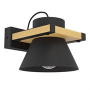 Eglo 43958 Бра (настенный светильник) MACCLES, 1X15W (E27), H150, сталь, дерево, черный, коричневый 43958